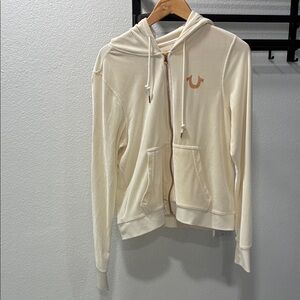 True Religion Cream Zip Hoodie with Gold Logo